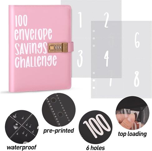 100 Envelopes Money Saving Challenge: Your Ultimate Money Saving Planner with Cash Envelope Challenges and Budget Book Binder(Pink) in Saudi Arabia