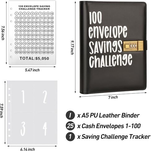 تحدي توفير المال في 100 ظرف: مخطط توفير المال المثالي الخاص بك مع تحديات الأظرف النقدية ومجلد كتب الميزانية (وردي) in Kuwait