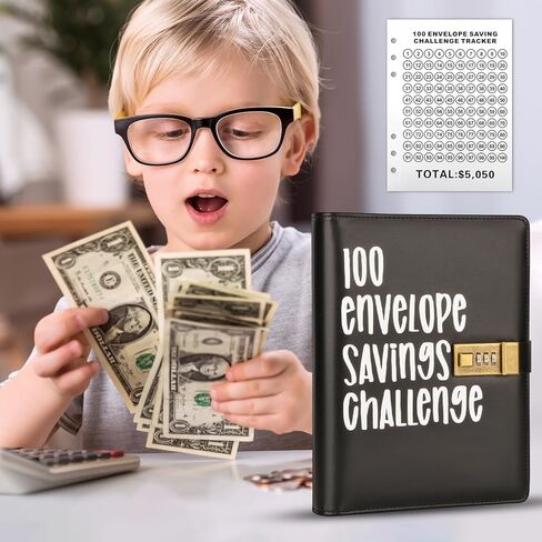 تحدي توفير المال في 100 ظرف: مخطط توفير المال المثالي الخاص بك مع تحديات الأظرف النقدية ومجلد كتب الميزانية (وردي) in Kuwait