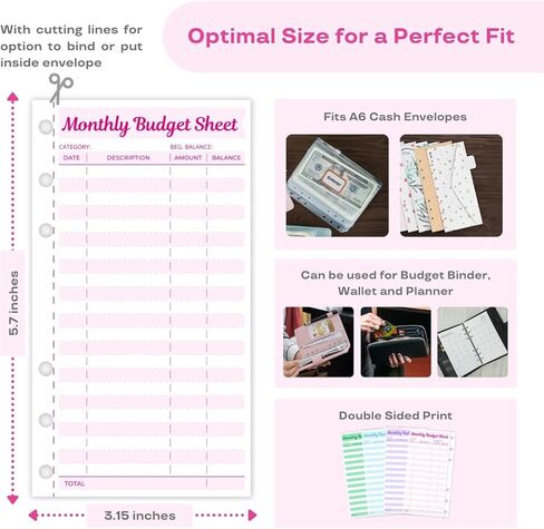 مجموعة أوراق ميزانية النفقات مكونة من 60 قطعة، منظم الفواتير لحافظة الميزانية A6، أجهزة تتبع الأظرف النقدية لوضع الميزانية، مخطط الميزانية لكتاب دفتر الأستاذ، منظم الأموال للمحفظة ذات مظاريف الميزانية in Kuwait