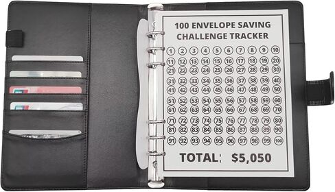 100 envelopes Money Saving Challenge,Heavy Duty Leather Money Saving Challenge Binder Book,Easy and Fun Way for 100 Day Money Saving Challenge Budget Binder Budgeting Planner & Saving Money Black in Saudi Arabia