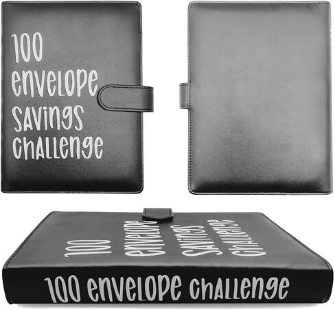 100 envelopes Money Saving Challenge,Heavy Duty Leather Money Saving Challenge Binder Book,Easy and Fun Way for 100 Day Money Saving Challenge Budget Binder Budgeting Planner & Saving Money Black in Saudi Arabia