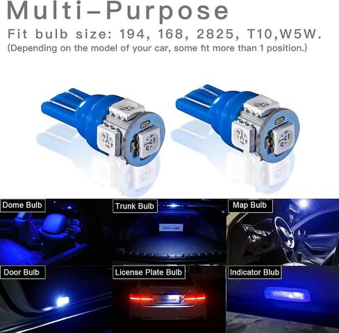 BlyilyB 20-Pack Blue Replacement Stock # 194 T10 168 2825 W5W 175 158 Bulb 5050 5 SMD LED Light 12V Car Interior Lighting For Map Dome Lamp Courtesy Trunk License Plate Dashboard Parking Lights in Saudi Arabia