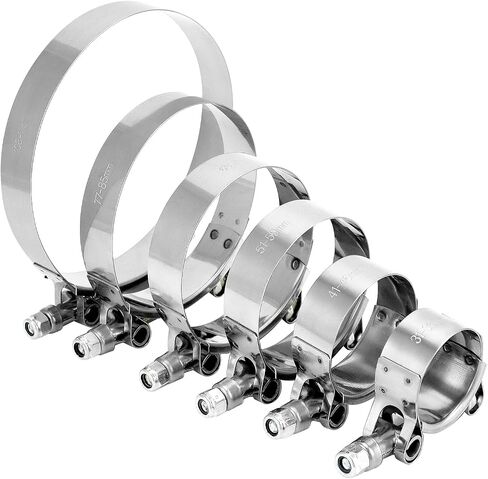 QWORK 12 قطعة 6 مقاسات 32-116 مم مشبك مبرد داخلي للتيربو، مشابك خرطوم T-Bolt شديدة التحمل من الفولاذ المقاوم للصدأ، مجموعة متنوعة من مشابك المبرد الداخلي للخرطوم الناعم in Kuwait