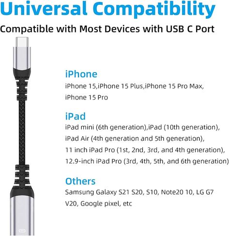 محول صوت AreMe USB-C ذكر إلى Lightning Female، محول سماعة رأس USB من النوع C إلى Lightning لهاتف iPhone 15/15 Plus/15 Pro/15 Pro Max، iPad Air، يدعم الشحن ونقل البيانات in Saudi Arabia