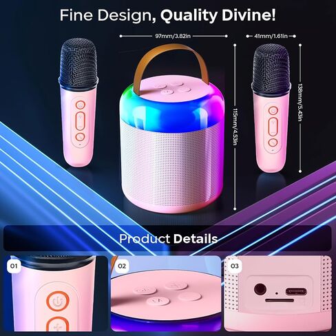 آلة كاريوكي صغيرة ZUIISM جاهزة للحفلات: نظام كاريوكي للأطفال مع ميكروفون مزدوج، عرض RGB ملفت للنظر، صوت عالي الدقة، تحكم سهل، بطارية طويلة - مثالية للتلفزيون، والمرح المنزلي، والتجمعات in Saudi Arabia