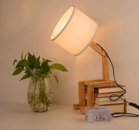 ELINKUME LED Desk Working Lamp with Charging(Wireless/USB-A/Typ-C),Wood Swing Arm Table Bedside Lamp, Black Metal Lampshade,Vintage Reading Light for Office,Study,Bedroom,Living Room(Excluding Bulb) in Saudi Arabia