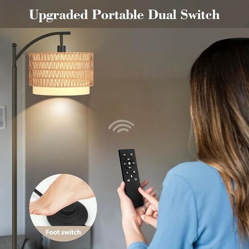 مصباح أرضي قوسي من PESRAE مع جهاز تحكم عن بعد، 9W/1000LM ستبليس 3000K-6000K لمبة LED متضمنة، مصباح قائم مع مصباح طويل مع عاكس الضوء من الكتان قابل للتعديل لغرفة النوم وغرفة المعيشة in Kuwait