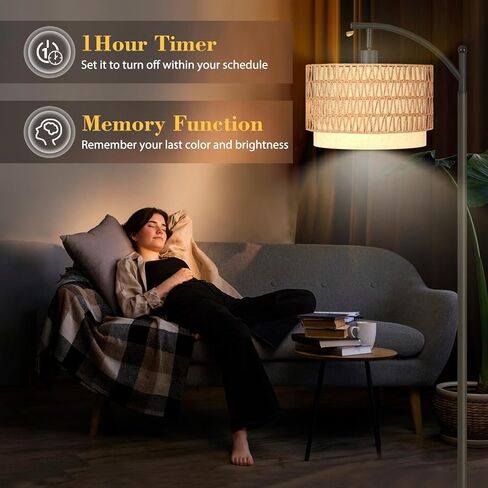 مصباح أرضي قوسي من PESRAE مع جهاز تحكم عن بعد، 9W/1000LM ستبليس 3000K-6000K لمبة LED متضمنة، مصباح قائم مع مصباح طويل مع عاكس الضوء من الكتان قابل للتعديل لغرفة النوم وغرفة المعيشة in Kuwait