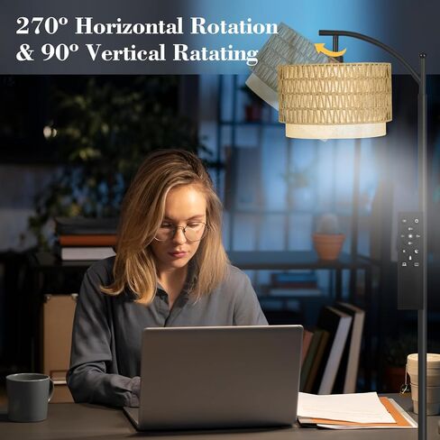 مصباح أرضي قوسي من PESRAE مع جهاز تحكم عن بعد، 9W/1000LM ستبليس 3000K-6000K لمبة LED متضمنة، مصباح قائم مع مصباح طويل مع عاكس الضوء من الكتان قابل للتعديل لغرفة النوم وغرفة المعيشة in Kuwait