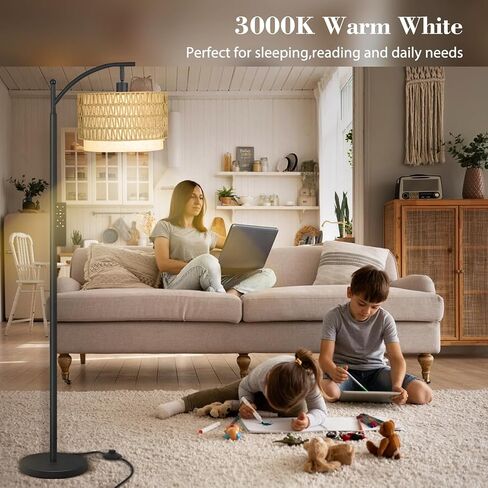 مصباح أرضي قوسي من PESRAE مع جهاز تحكم عن بعد، 9W/1000LM ستبليس 3000K-6000K لمبة LED متضمنة، مصباح قائم مع مصباح طويل مع عاكس الضوء من الكتان قابل للتعديل لغرفة النوم وغرفة المعيشة in Kuwait