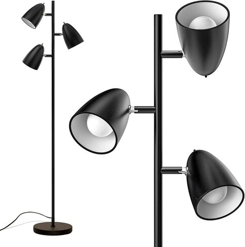 addlon Tree Floor Lamp with 3 Adjustable Rotating Lights and Matching LED Bulbs, Standing Tall Pole Lamps for Living Room, Bedroom, Home, Office - Black in Saudi Arabia