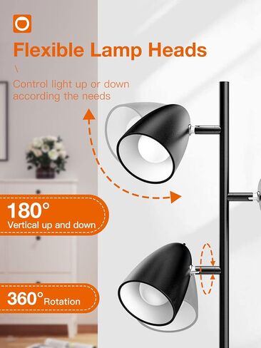 addlon Tree Floor Lamp with 3 Adjustable Rotating Lights and Matching LED Bulbs, Standing Tall Pole Lamps for Living Room, Bedroom, Home, Office - Black in Saudi Arabia