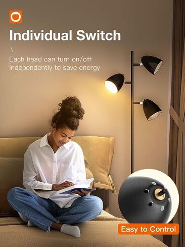 addlon Tree Floor Lamp with 3 Adjustable Rotating Lights and Matching LED Bulbs, Standing Tall Pole Lamps for Living Room, Bedroom, Home, Office - Black in Saudi Arabia