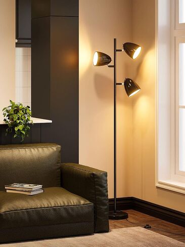 addlon Tree Floor Lamp with 3 Adjustable Rotating Lights and Matching LED Bulbs, Standing Tall Pole Lamps for Living Room, Bedroom, Home, Office - Black in Saudi Arabia