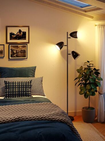 addlon Tree Floor Lamp with 3 Adjustable Rotating Lights and Matching LED Bulbs, Standing Tall Pole Lamps for Living Room, Bedroom, Home, Office - Black in Saudi Arabia