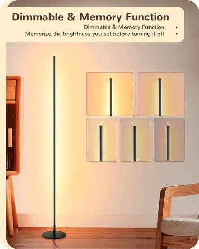EDISHINE LED Corner Floor Lamp, Minimalist Dimmable Light with Remote, Standing 57.5 Inches Tall Lamp for Living Room, Bedroom, Home Office, 7 Color Temperature 2700-6000K (Black) in Saudi Arabia
