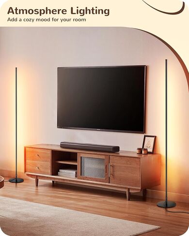 EDISHINE LED Corner Floor Lamp, Minimalist Dimmable Light with Remote, Standing 57.5 Inches Tall Lamp for Living Room, Bedroom, Home Office, 7 Color Temperature 2700-6000K (Black) in Saudi Arabia