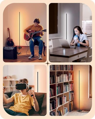 EDISHINE LED Corner Floor Lamp, Minimalist Dimmable Light with Remote, Standing 57.5 Inches Tall Lamp for Living Room, Bedroom, Home Office, 7 Color Temperature 2700-6000K (Black) in Saudi Arabia