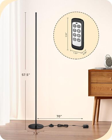 EDISHINE LED Corner Floor Lamp, Minimalist Dimmable Light with Remote, Standing 57.5 Inches Tall Lamp for Living Room, Bedroom, Home Office, 7 Color Temperature 2700-6000K (Black) in Saudi Arabia