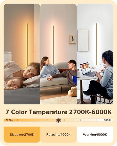 مصباح أرضية زاوية LED من EDISHINE، ضوء خافت بسيط مع جهاز تحكم عن بعد، مصباح طويل بطول 57.5 بوصة لغرفة المعيشة وغرفة النوم والمكتب المنزلي، 7 درجة حرارة ألوان 2700-6000 ك (أسود) in Kuwait