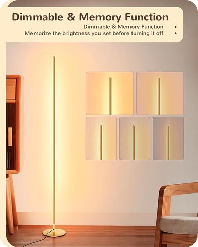 مصباح أرضية زاوية LED من EDISHINE، ضوء خافت بسيط مع جهاز تحكم عن بعد، مصباح طويل بطول 57.5 بوصة لغرفة المعيشة وغرفة النوم والمكتب المنزلي، 7 درجة حرارة ألوان 2700-6000 ك (أسود) in Kuwait