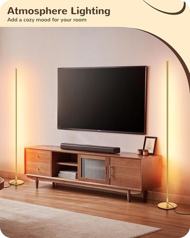 مصباح أرضية زاوية LED من EDISHINE، ضوء خافت بسيط مع جهاز تحكم عن بعد، مصباح طويل بطول 57.5 بوصة لغرفة المعيشة وغرفة النوم والمكتب المنزلي، 7 درجة حرارة ألوان 2700-6000 ك (أسود) in Kuwait
