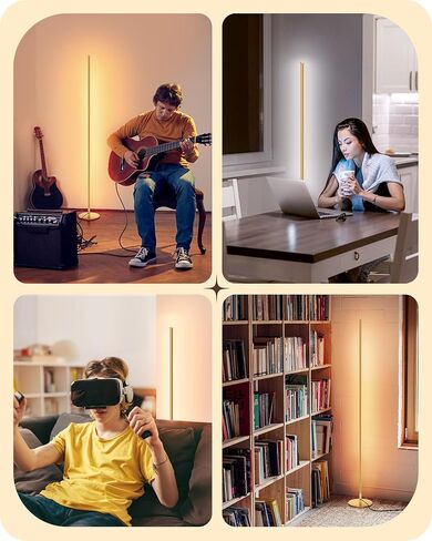 مصباح أرضية زاوية LED من EDISHINE، ضوء خافت بسيط مع جهاز تحكم عن بعد، مصباح طويل بطول 57.5 بوصة لغرفة المعيشة وغرفة النوم والمكتب المنزلي، 7 درجة حرارة ألوان 2700-6000 ك (أسود) in Kuwait