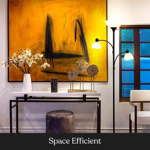 مصباح أرضي LED مزدوج من Brightech Sky Dome، مصباح أرضي Torchiere فائق السطوع مع مصباحين للقراءة لغرف المعيشة والمكاتب - مصباح قائم طويل القامة قابل للتعتيم لقراءة غرفة النوم - عمود أسود طويل القامة in Kuwait