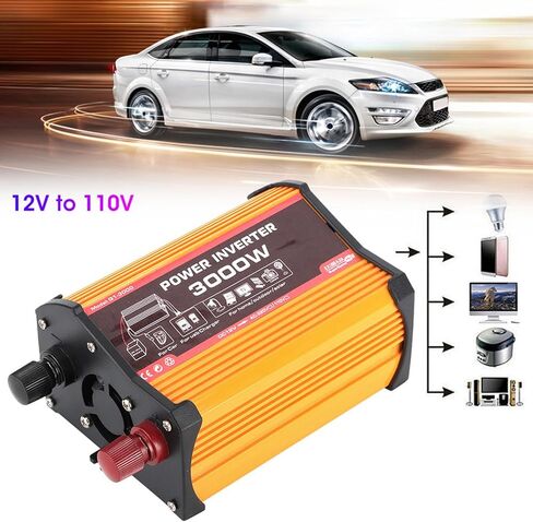 محول طاقة السيارة، محول طاقة تلقائي USB مزدوج 300 واط، محول جيبي سريع التعديل مع منفذي USB ومنافذ تيار متردد للعطلات والتخييم ورحلات العمل (12 فولت إلى 110 فولت) in Kuwait