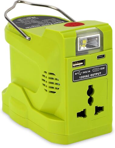 Taingwei 200W عاكس الطاقة لبطارية Ryobi 18V، DC 18V إلى AC 110-120V عاكس البطارية مع منفذ USB واحد، منفذ USB-C، ضوء LED 280lm للتخييم في الهواء الطلق والسفر والصيد في حالات الطوارئ (أداة فقط) in Kuwait