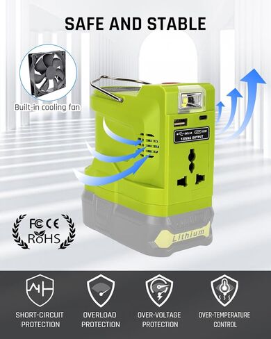 Taingwei 200W عاكس الطاقة لبطارية Ryobi 18V، DC 18V إلى AC 110-120V عاكس البطارية مع منفذ USB واحد، منفذ USB-C، ضوء LED 280lm للتخييم في الهواء الطلق والسفر والصيد في حالات الطوارئ (أداة فقط) in Kuwait