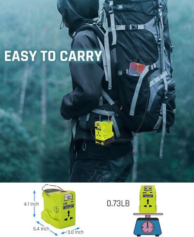 Taingwei 200W عاكس الطاقة لبطارية Ryobi 18V، DC 18V إلى AC 110-120V عاكس البطارية مع منفذ USB واحد، منفذ USB-C، ضوء LED 280lm للتخييم في الهواء الطلق والسفر والصيد في حالات الطوارئ (أداة فقط) in Kuwait