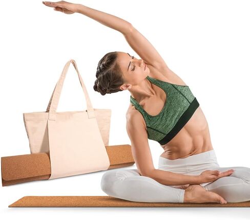 Cork Yoga Mat with Bag - Sweat Proof Durable extra thick hot yoga mat - Rubber Bottom Helps improve stability for excercises for yoga and pilates - Very Easy to Clean 70 Inches x 26 in Saudi Arabia