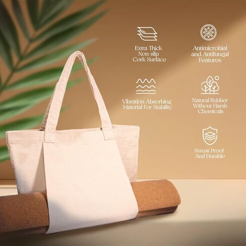 Cork Yoga Mat with Bag - Sweat Proof Durable extra thick hot yoga mat - Rubber Bottom Helps improve stability for excercises for yoga and pilates - Very Easy to Clean 70 Inches x 26 in Saudi Arabia