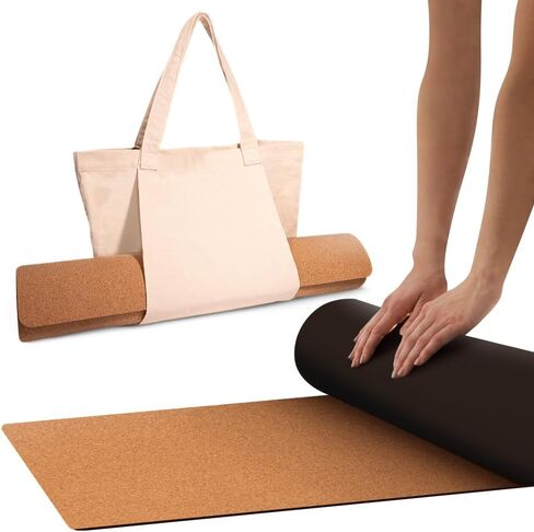 Cork Yoga Mat with Bag - Sweat Proof Durable extra thick hot yoga mat - Rubber Bottom Helps improve stability for excercises for yoga and pilates - Very Easy to Clean 70 Inches x 26 in Saudi Arabia