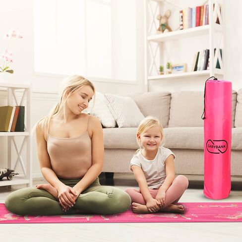 Garybank Kids Yoga Mat Set -Non-slip Exercise Mats with Fun Prints -12 Yoga Cards for Kids - Carrier Bag - Odor Free Non-Toxic, Cute Yoga Mat for Kids Girls Boys (60 X 24 X 0.2 Inch) in Saudi Arabia