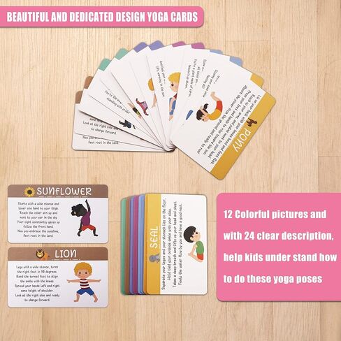 Garybank Kids Yoga Mat Set -Non-slip Exercise Mats with Fun Prints -12 Yoga Cards for Kids - Carrier Bag - Odor Free Non-Toxic, Cute Yoga Mat for Kids Girls Boys (60 X 24 X 0.2 Inch) in Saudi Arabia