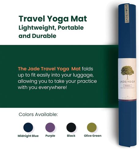 سجادة اليوجا للسفر من JadeYoga - بساط يوجا قابل للتعبئة وخفيف الوزن ومحمول - بساط مطاطي طبيعي غير قابل للانزلاق للنساء والرجال - رائع لليوجا والمنزل وصالة الألعاب الرياضية والبيلاتيس واللياقة البدنية والتمدد in Kuwait