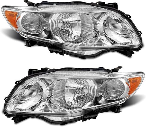 for 2009 2010 Toyota Corolla Headlight Assembly compatible with 09 10 Corolla Base/CE/LE/XLE Models North America Built Vehicle Clear Lens Black Housing Amber Reflector Replacement Pair in Kuwait