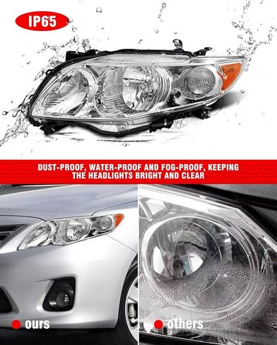 for 2009 2010 Toyota Corolla Headlight Assembly compatible with 09 10 Corolla Base/CE/LE/XLE Models North America Built Vehicle Clear Lens Black Housing Amber Reflector Replacement Pair in Kuwait
