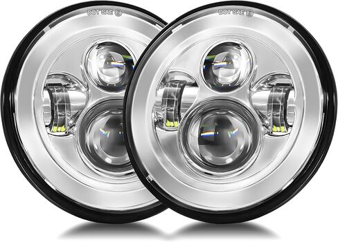 UNI-SHINE 2 قطعة جهاز عرض 7 بوصة LED مصباح أمامي Hi/Lo Beam Chrome DOT معتمد 7 بوصة مستدير H6024 مصباح أمامي LED متوافق مع Jeep Wrangler JK CJ TJ متوافق مع Miata متوافق مع Chevy SC2 in Saudi Arabia