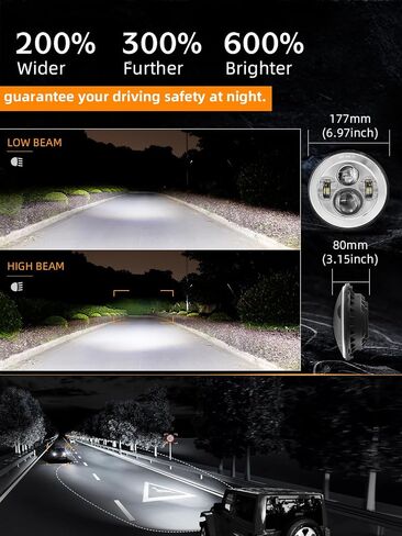 UNI-SHINE 2 قطعة جهاز عرض 7 بوصة LED مصباح أمامي Hi/Lo Beam Chrome DOT معتمد 7 بوصة مستدير H6024 مصباح أمامي LED متوافق مع Jeep Wrangler JK CJ TJ متوافق مع Miata متوافق مع Chevy SC2 in Saudi Arabia