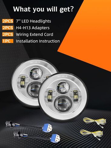 UNI-SHINE 2 قطعة جهاز عرض 7 بوصة LED مصباح أمامي Hi/Lo Beam Chrome DOT معتمد 7 بوصة مستدير H6024 مصباح أمامي LED متوافق مع Jeep Wrangler JK CJ TJ متوافق مع Miata متوافق مع Chevy SC2 in Saudi Arabia