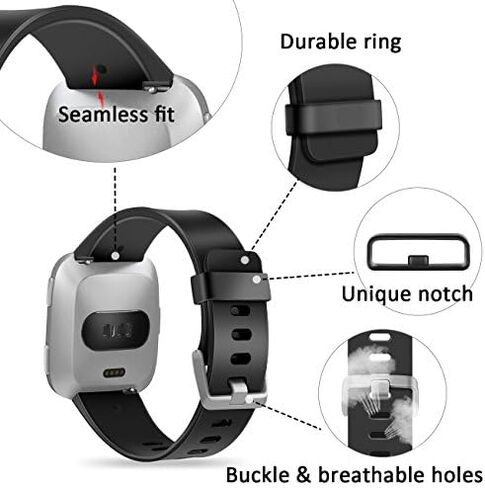 Wepro Sport Bands Compatible with Fitbit Versa 2 Bands for Women Men | Soft Band Compatible with Fitbit Versa Bands, Waterproof Breathable Replacement Wristband Strap for Versa Lite, Large, Black in Kuwait