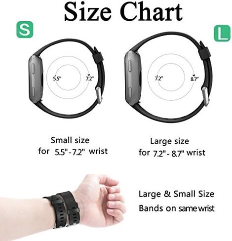 Wepro Sport Bands Compatible with Fitbit Versa 2 Bands for Women Men | Soft Band Compatible with Fitbit Versa Bands, Waterproof Breathable Replacement Wristband Strap for Versa Lite, Large, Black in Kuwait