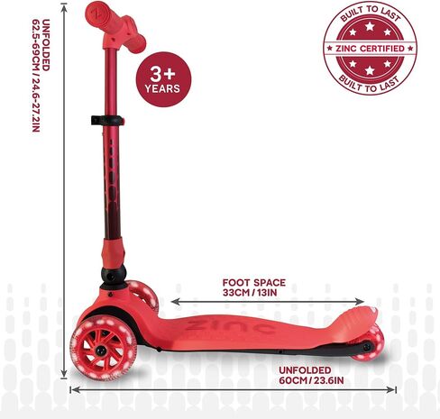Flyte Three Wheeled Folding Scooter - Foldable Kick Scooter with Light Up Wheels and Adjustable Height for Girls and Boys Ages 3+ in Saudi Arabia