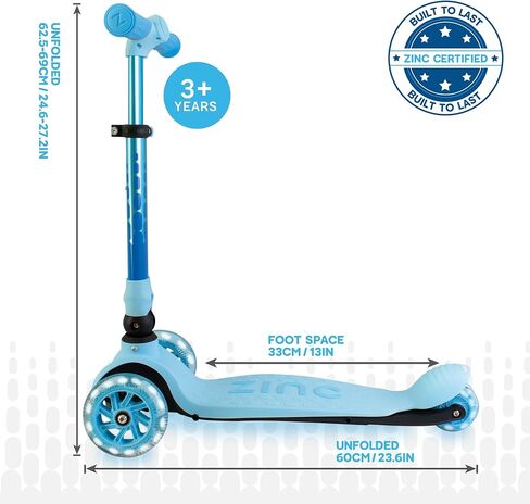 Flyte Three Wheeled Folding Scooter - Foldable Kick Scooter with Light Up Wheels and Adjustable Height for Girls and Boys Ages 3+ in Saudi Arabia