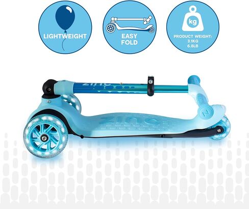 Flyte Three Wheeled Folding Scooter - Foldable Kick Scooter with Light Up Wheels and Adjustable Height for Girls and Boys Ages 3+ in Saudi Arabia