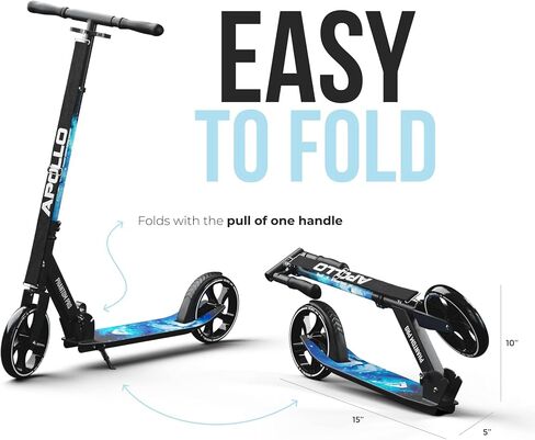 APOLLO Adult Scooter - Folding Kick Scooter for Teens and Adults Weighing up to 220 lbs. Foldable, with Big Wheels (XXL), and an LED Light-Up Wheel Option in Saudi Arabia